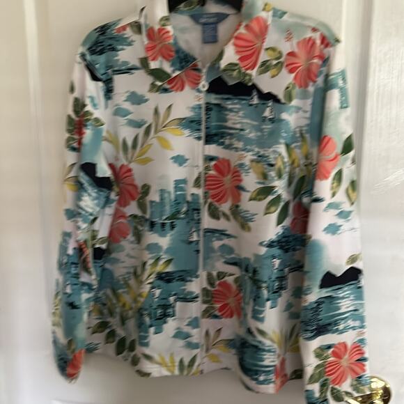 Korey Sport Women’s PL jacket tropical scenes. White, turquoise, orange. - Picture 5 of 8